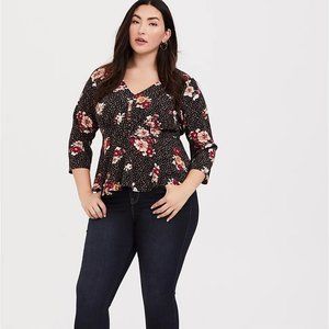 Torrid Black Leopard & Floral Crop Peplum Top